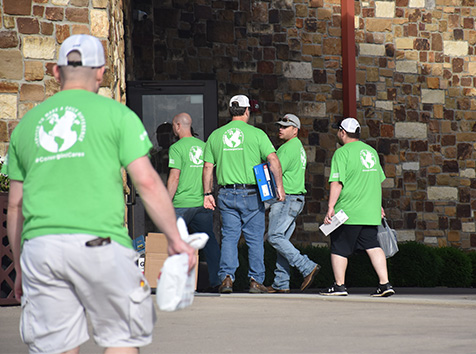 People around a building